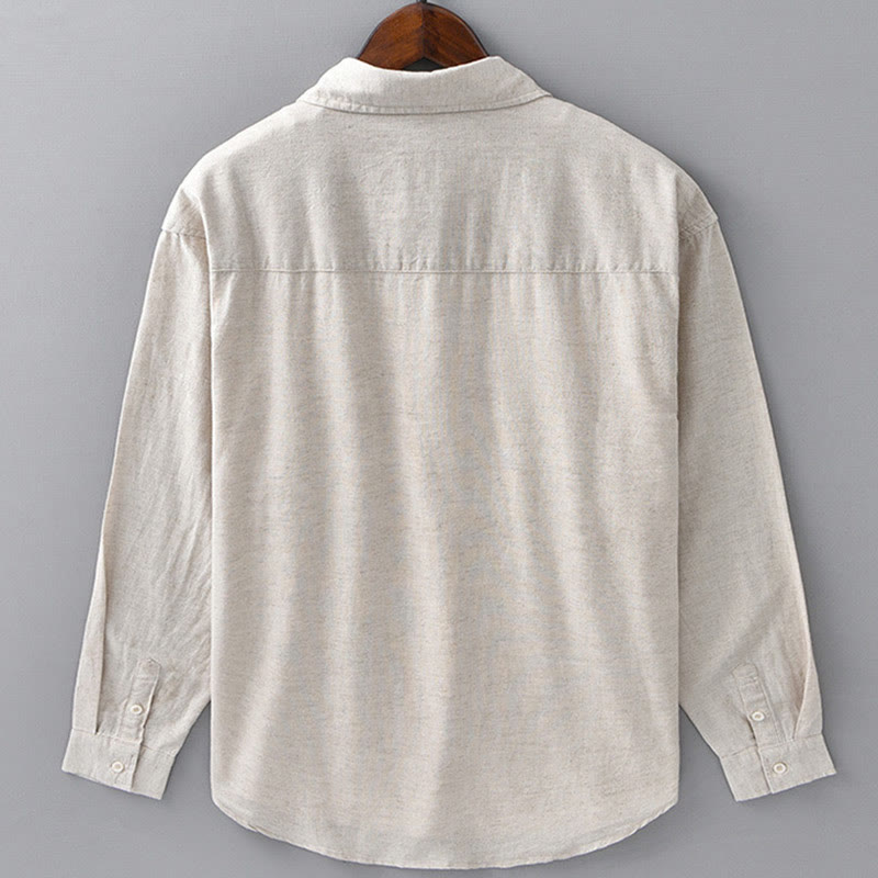 Men's Long Sleeve Turn-down Collar With Pocket Pure Color Comfortable Cotton Shirt