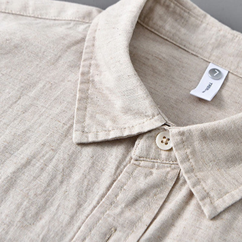 Men's Long Sleeve Turn-down Collar With Pocket Pure Color Comfortable Cotton Shirt