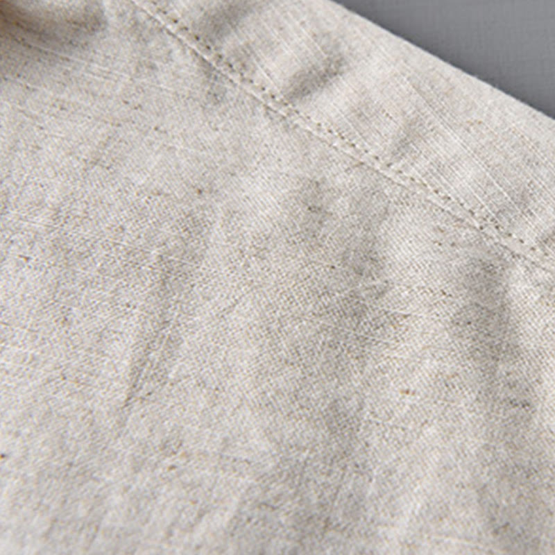 Men's Long Sleeve Turn-down Collar With Pocket Pure Color Comfortable Cotton Shirt