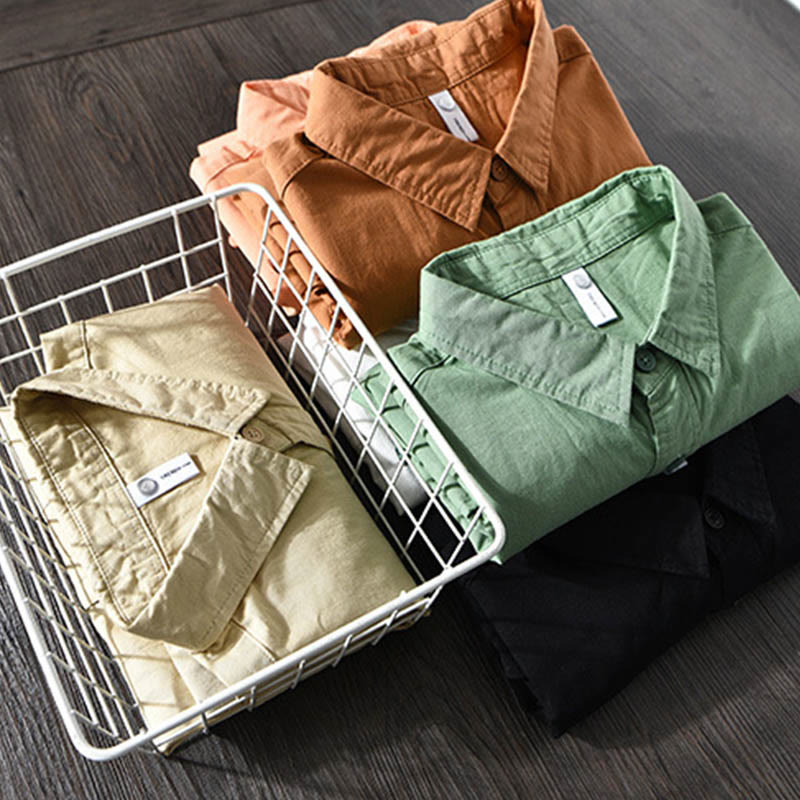 Men's Long Sleeve Turn-down Collar With Pocket Pure Color Casual Cotton Shirt