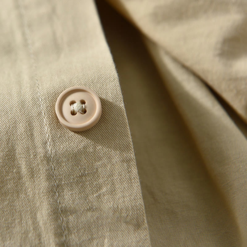 Men's Long Sleeve Turn-down Collar With Pocket Pure Color Casual Cotton Shirt