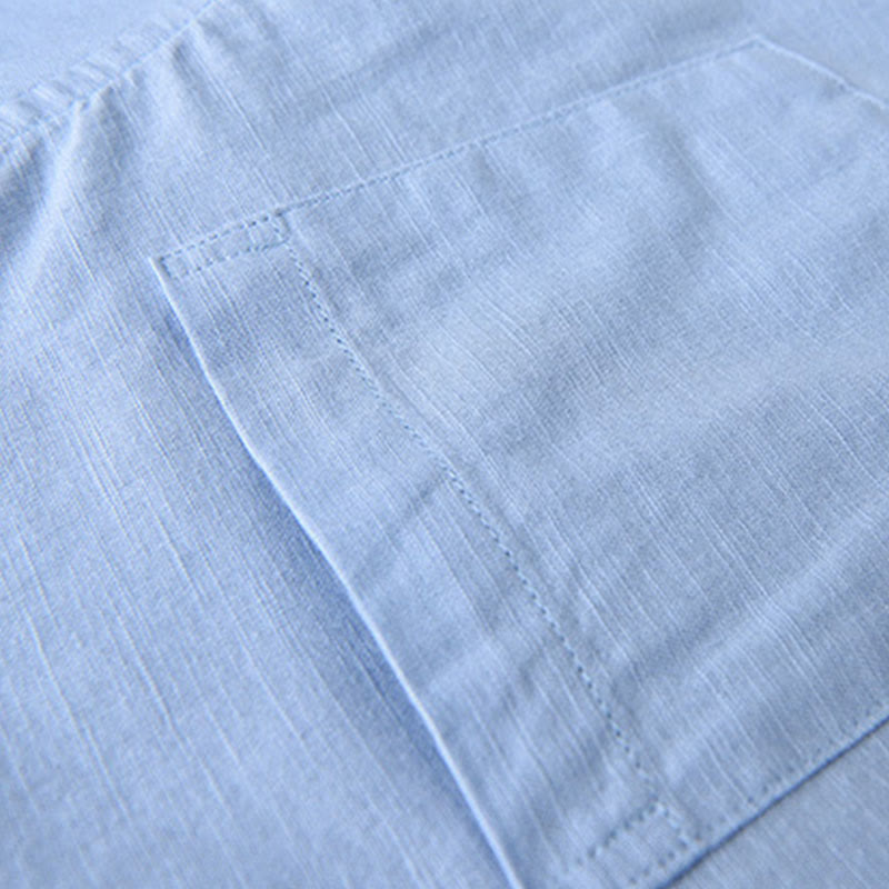 Men's Long Sleeve Stand Collar With Pocket Pure Color Casual Cotton Linen Shirt