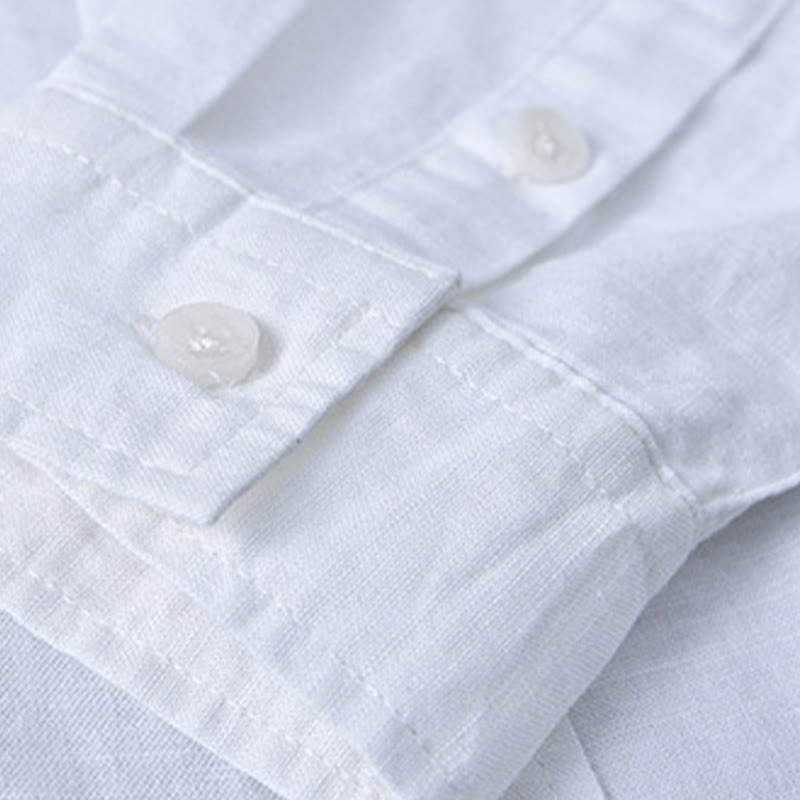 Men's Long Sleeve Stand Collar With Pocket Pure Color Casual Cotton Linen Shirt