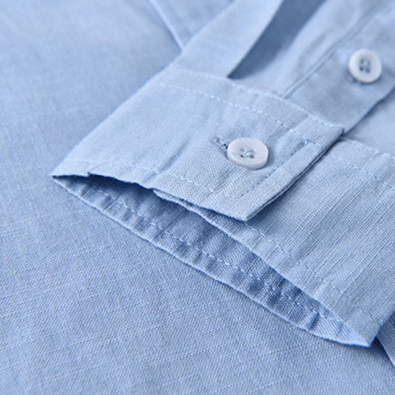 Men's Long Sleeve Stand Collar With Pocket Pure Color Casual Cotton Linen Shirt
