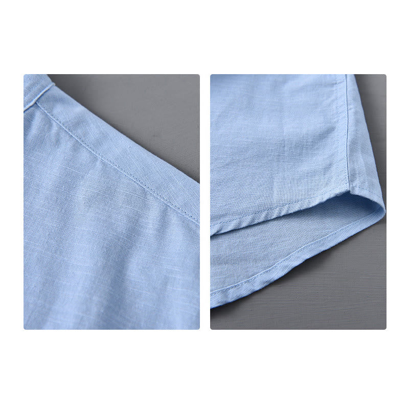 Men's Long Sleeve Stand Collar With Pocket Pure Color Casual Cotton Linen Shirt