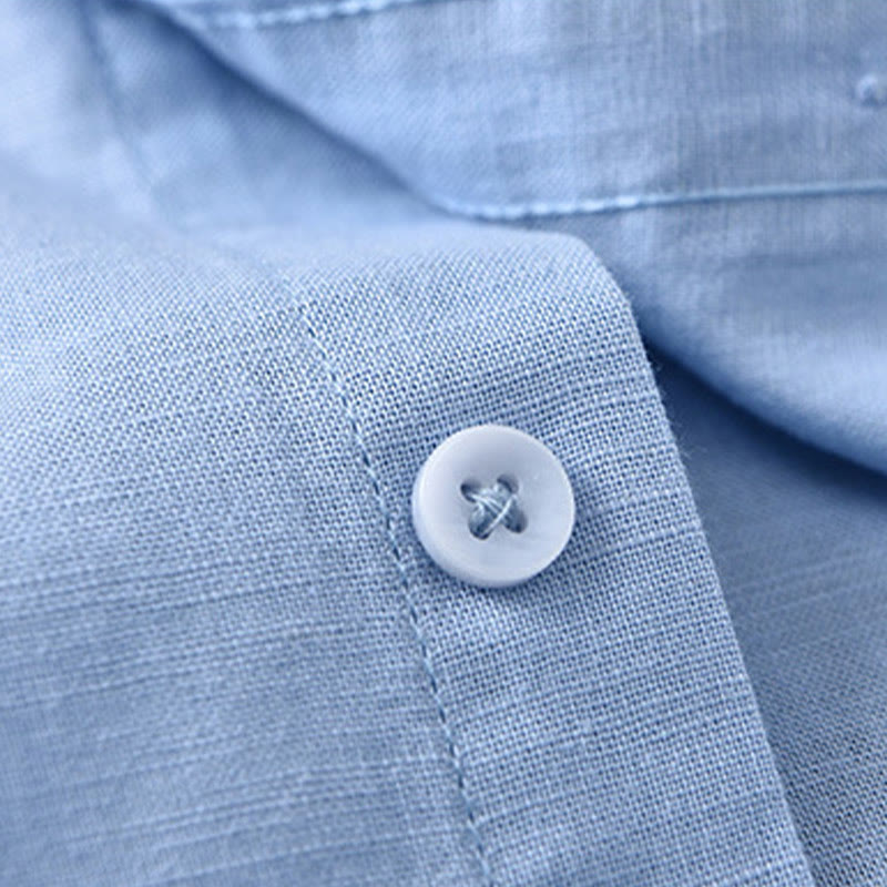 Men's Long Sleeve Stand Collar With Pocket Pure Color Casual Cotton Linen Shirt