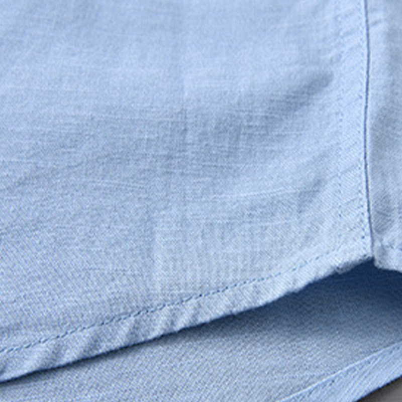 Men's Long Sleeve Stand Collar With Pocket Pure Color Casual Cotton Linen Shirt