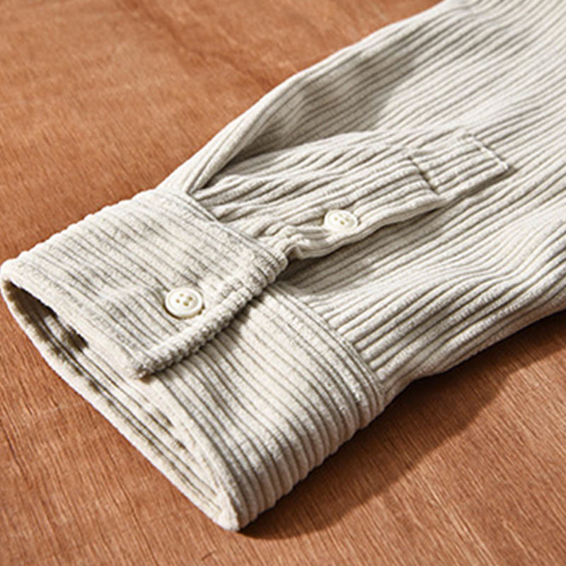 Men's Long Sleeve Fleece Lined With Pocket Corduroy Comfortable Shirt