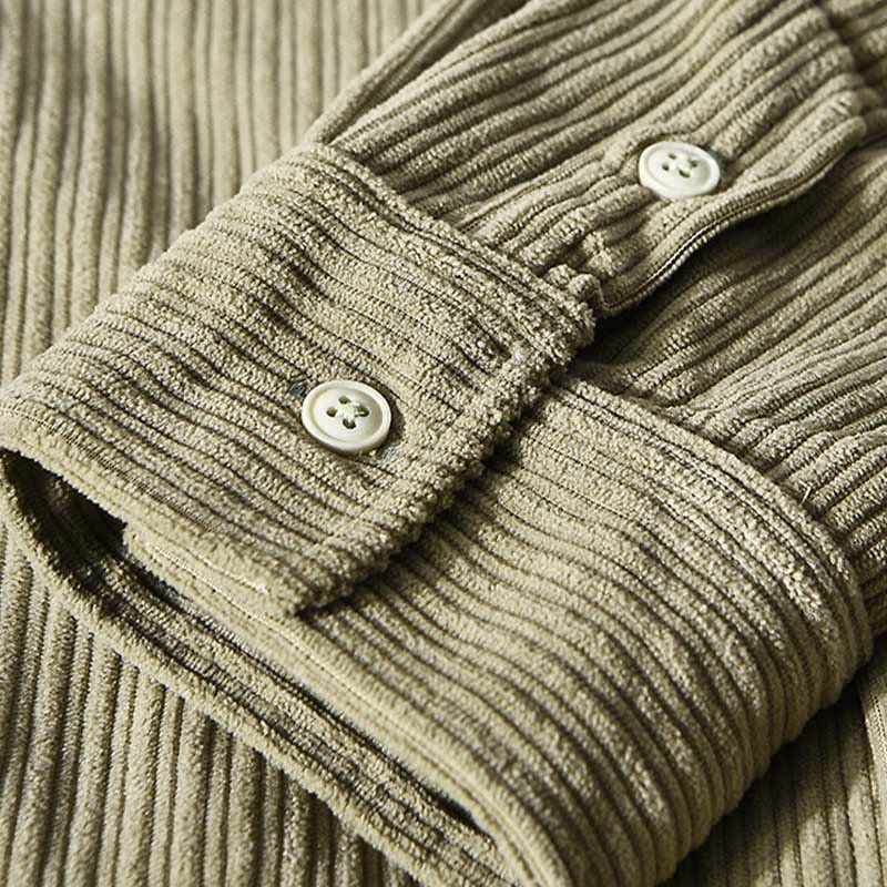 Men's Long Sleeve Fleece Lined With Pocket Corduroy Comfortable Shirt
