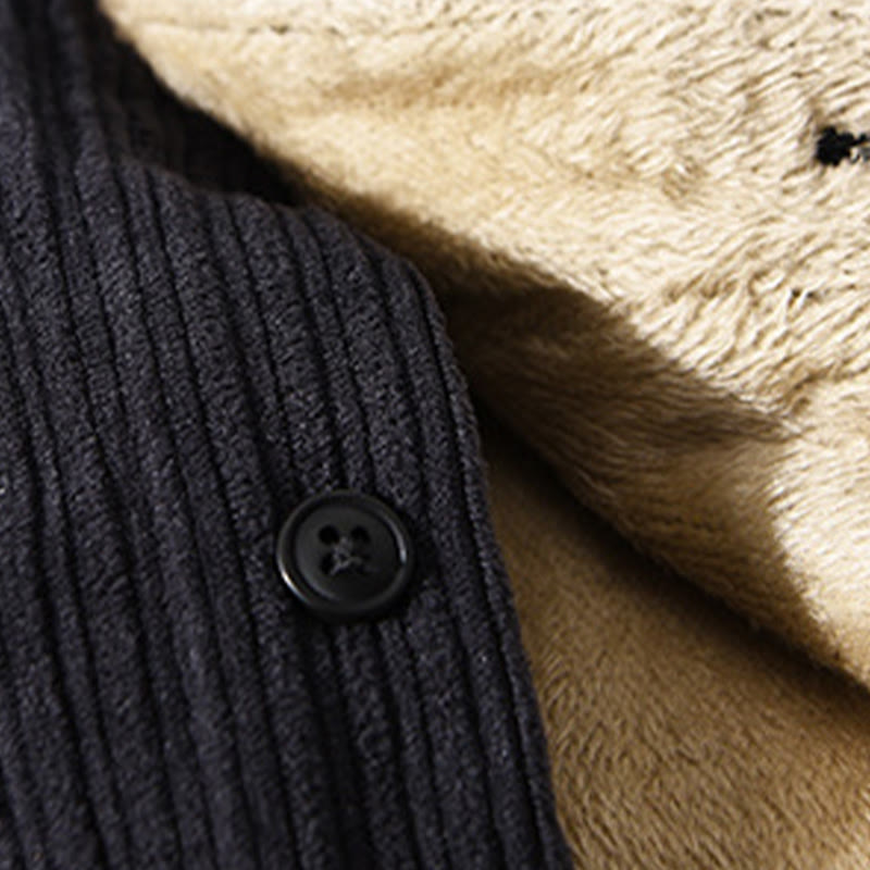 Men's Long Sleeve Fleece Lined With Pocket Corduroy Comfortable Shirt