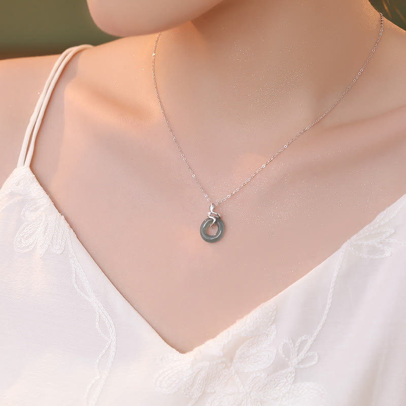 925 Sterling Silver 18K Gold Jade Peace Buckle Spirit Snake Peace Necklace Pendant