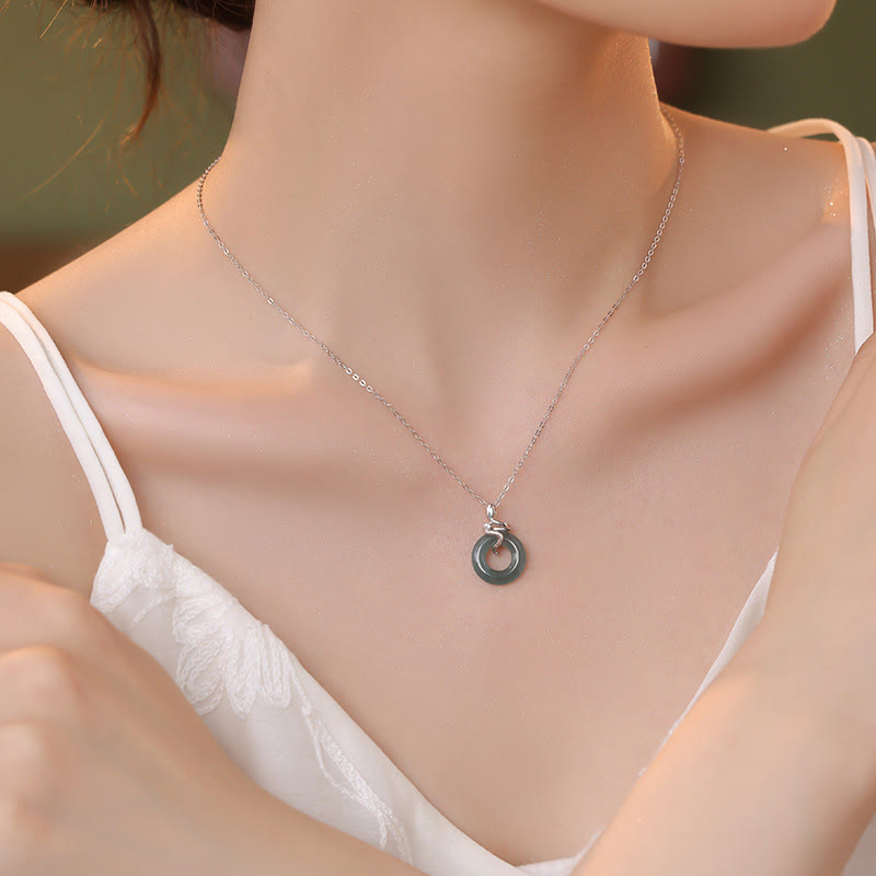 925 Sterling Silver 18K Gold Jade Peace Buckle Spirit Snake Peace Necklace Pendant