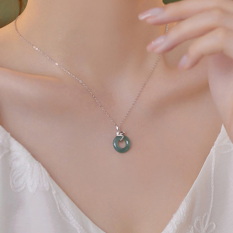 925 Sterling Silver 18K Gold Jade Peace Buckle Spirit Snake Peace Necklace Pendant
