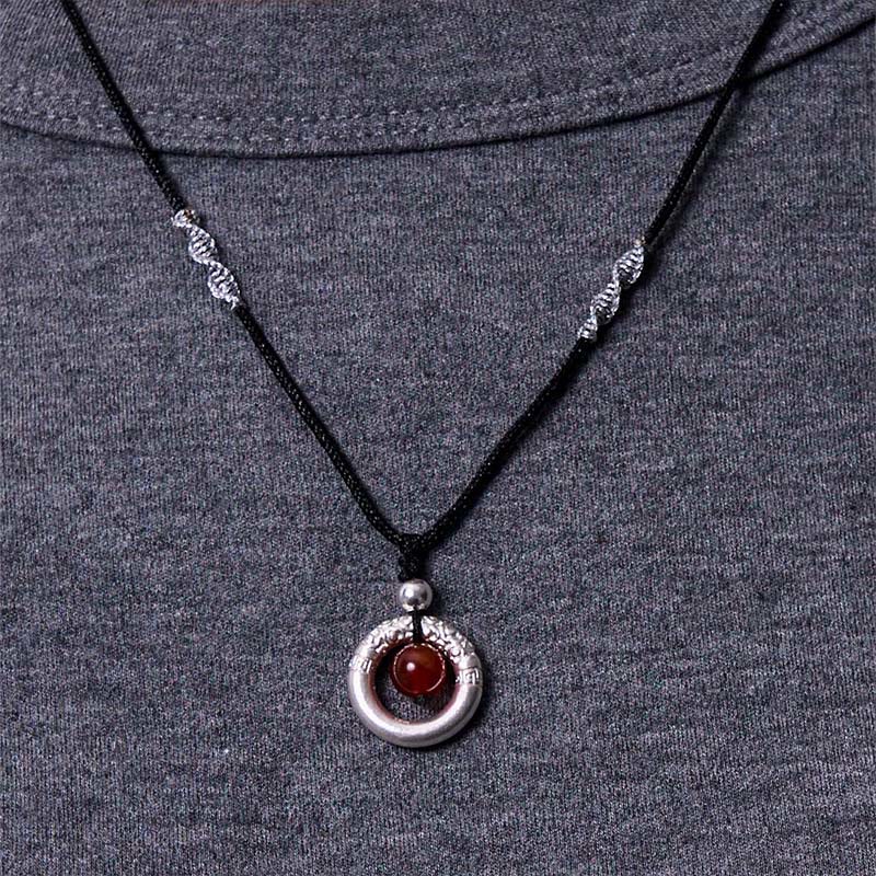 999 Sterling Silver Red Agate Peace Buckle Blessing Necklace Pendant