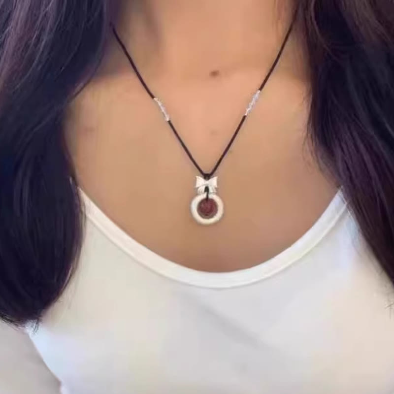 999 Sterling Silver Red Agate Peace Buckle Blessing Necklace Pendant