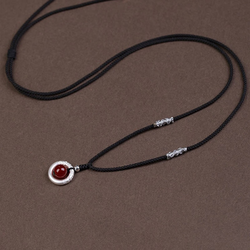 999 Sterling Silver Red Agate Peace Buckle Blessing Necklace Pendant