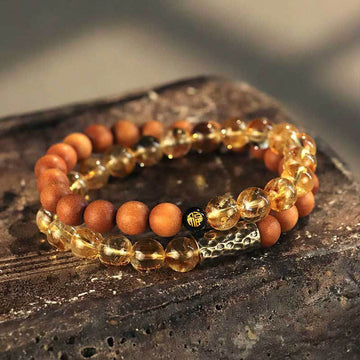 Natural Citrine & Botanical Seed Double Wrap Beaded Bracelet