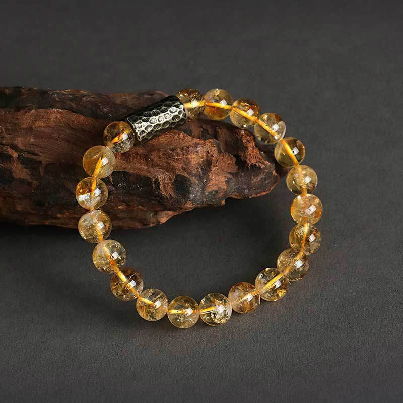 Natural Citrine & Botanical Seed Double Wrap Beaded Bracelet