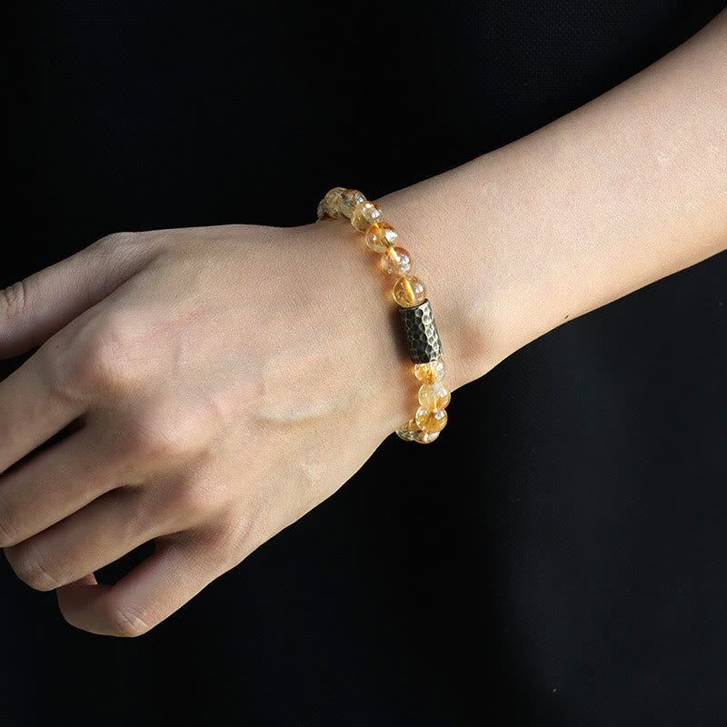 Natural Citrine & Botanical Seed Double Wrap Beaded Bracelet