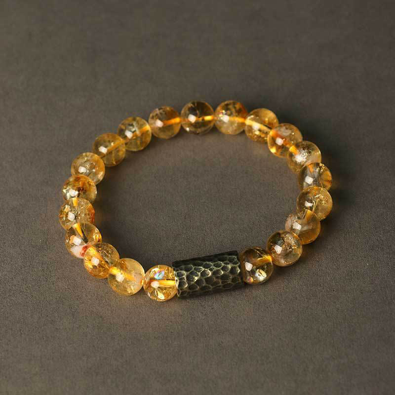Natural Citrine & Botanical Seed Double Wrap Beaded Bracelet