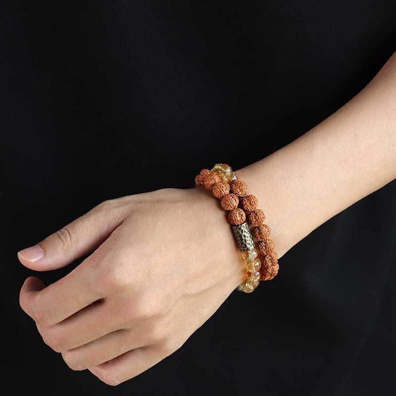 Natural Citrine & Botanical Seed Double Wrap Beaded Bracelet