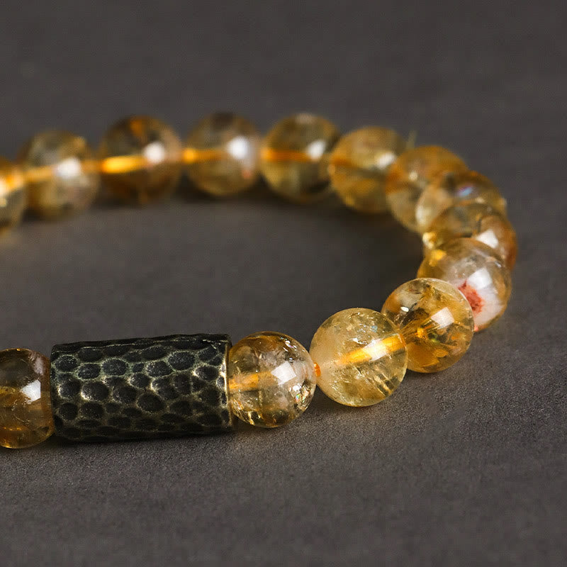 Natural Citrine & Botanical Seed Double Wrap Beaded Bracelet