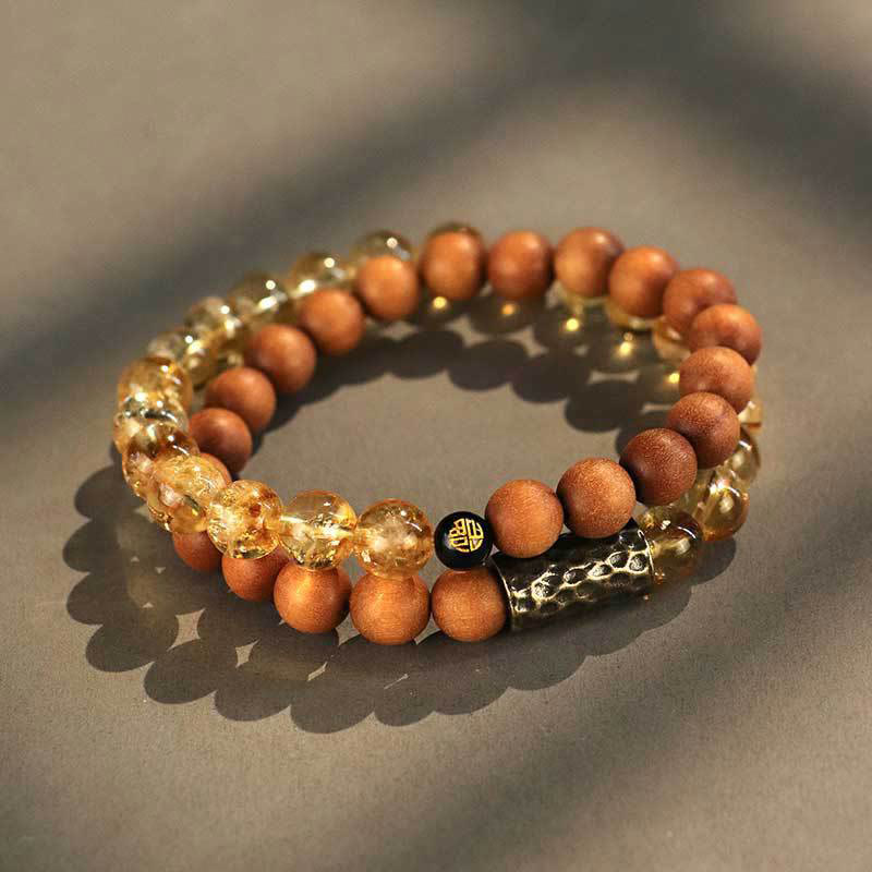 Natural Citrine & Botanical Seed Double Wrap Beaded Bracelet