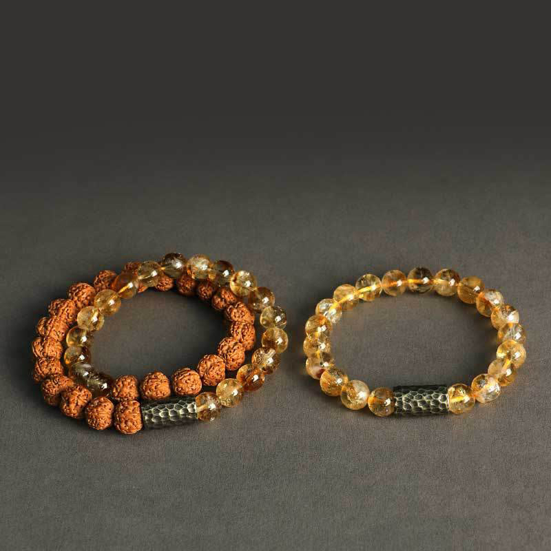 Natural Citrine & Botanical Seed Double Wrap Beaded Bracelet