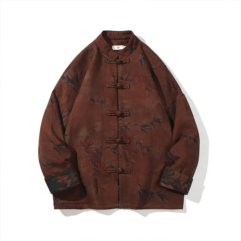 Frog-Button Chinese Tang Suit Long Shirt Cotton Men Jacket Clothing