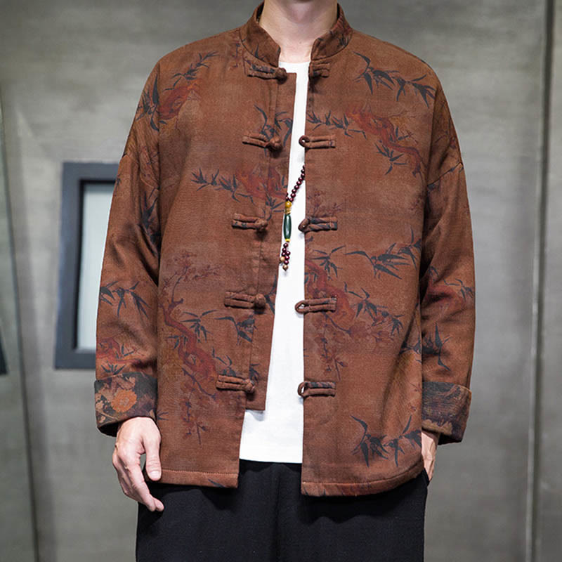 Frog-Button Chinese Tang Suit Long Shirt Cotton Men Jacket Clothing