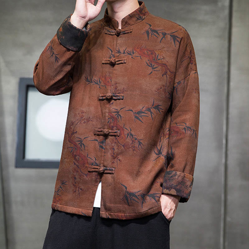 Frog-Button Chinese Tang Suit Long Shirt Cotton Men Jacket Clothing