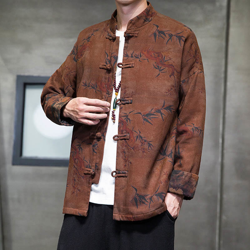 Frog-Button Chinese Tang Suit Long Shirt Cotton Men Jacket Clothing
