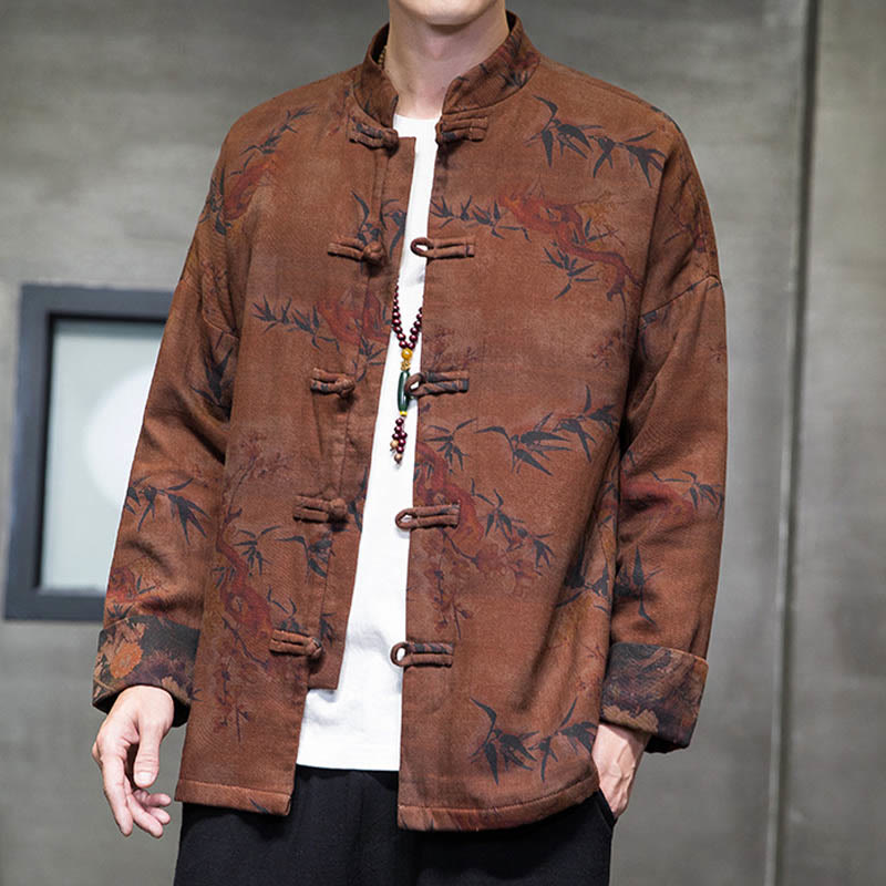 Frog-Button Chinese Tang Suit Long Shirt Cotton Men Jacket Clothing