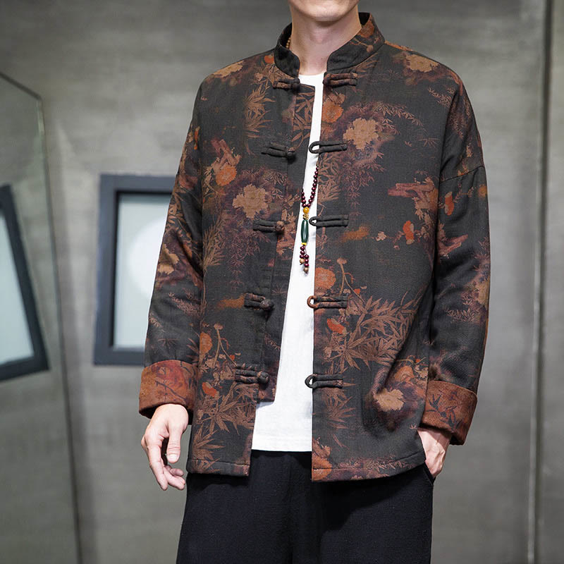 Frog-Button Chinese Tang Suit Long Shirt Cotton Men Jacket Clothing