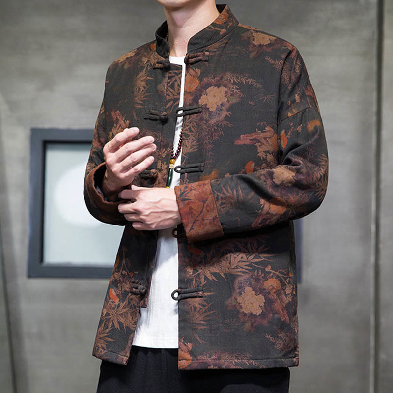 Frog-Button Chinese Tang Suit Long Shirt Cotton Men Jacket Clothing