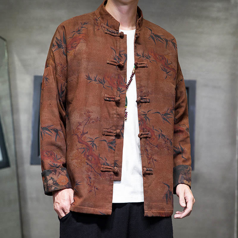 Frog-Button Chinese Tang Suit Long Shirt Cotton Men Jacket Clothing