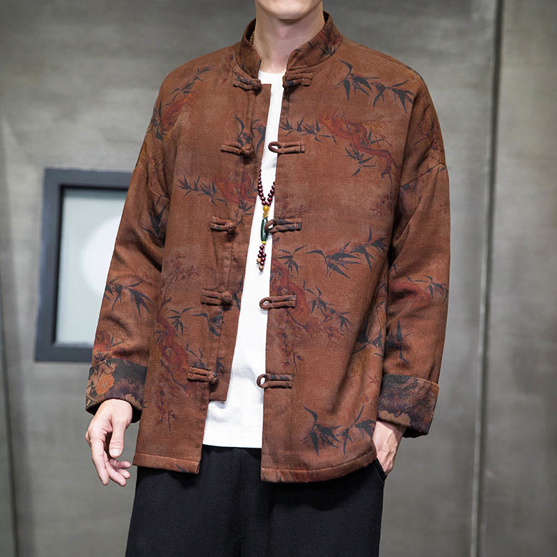 Frog-Button Chinese Tang Suit Long Shirt Cotton Men Jacket Clothing