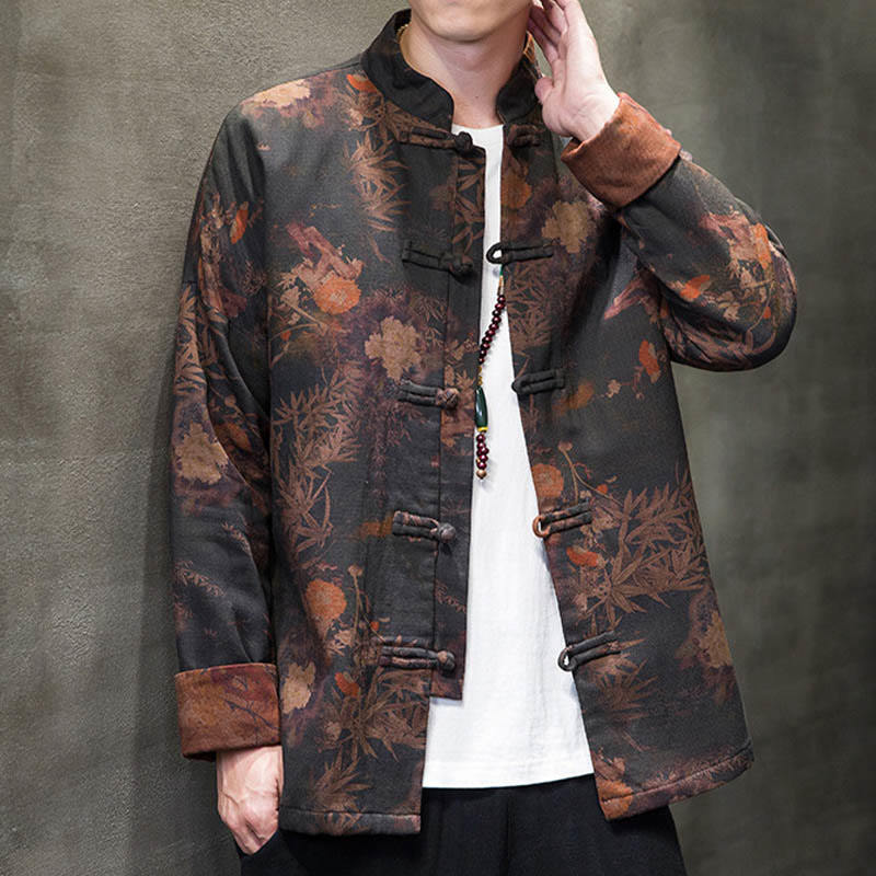 Frog-Button Chinese Tang Suit Long Shirt Cotton Men Jacket Clothing