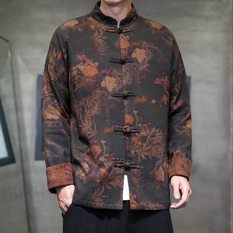 Frog-Button Chinese Tang Suit Long Shirt Cotton Men Jacket Clothing