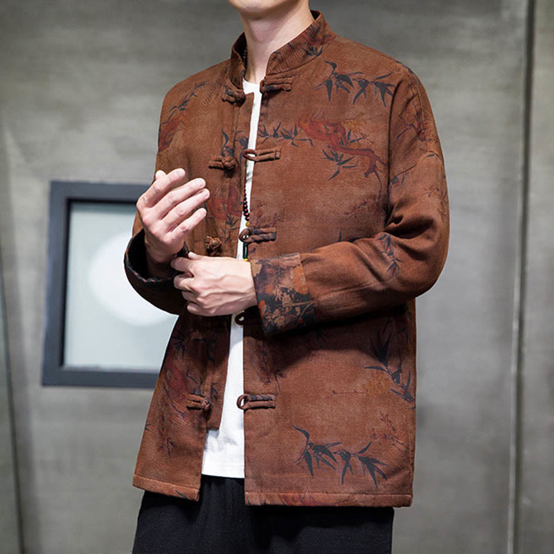 Frog-Button Chinese Tang Suit Long Shirt Cotton Men Jacket Clothing