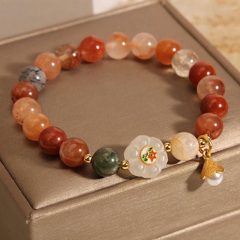 Natural Fu Lu Shou Crystal Hetian White Jade Pearl Luck Bracelet