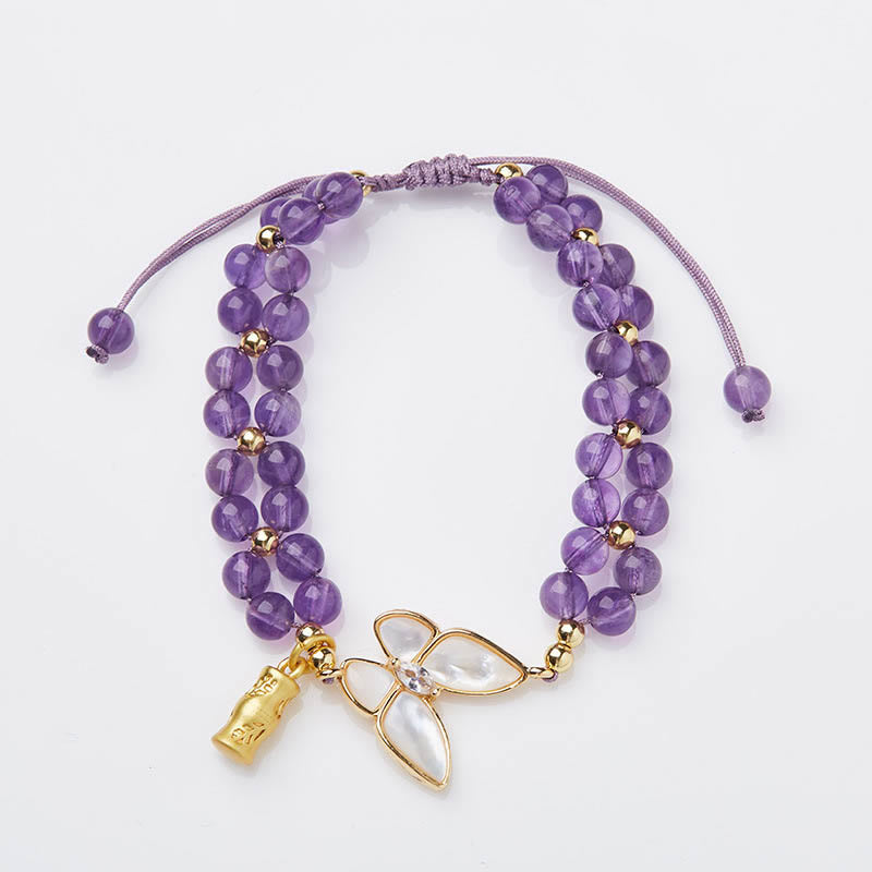 Amethyst Butterfly Bamboo Balance Relieves Stress Braided String Bracelet