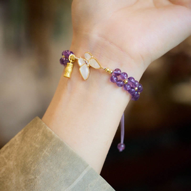 Amethyst Butterfly Bamboo Balance Relieves Stress Braided String Bracelet