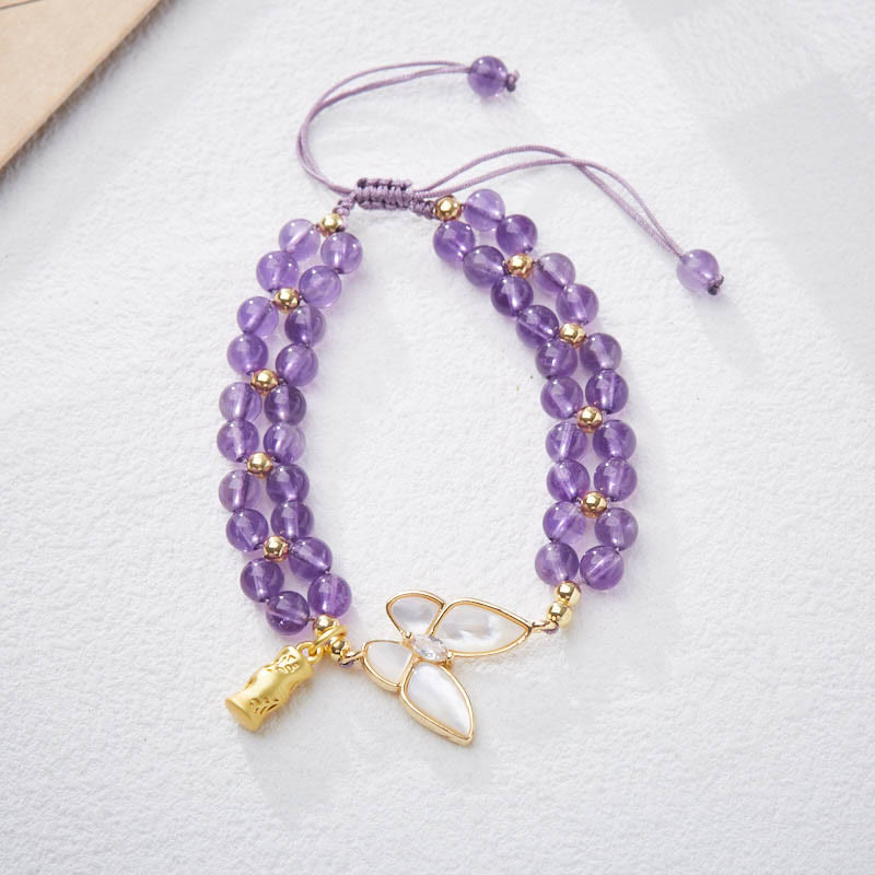 Amethyst Butterfly Bamboo Balance Relieves Stress Braided String Bracelet