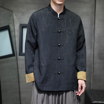 Lightweight Nylon Structured Frog-Button Meditation Jacket Shirt