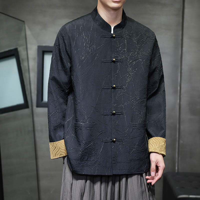 Lightweight Nylon Structured Frog-Button Meditation Jacket Shirt