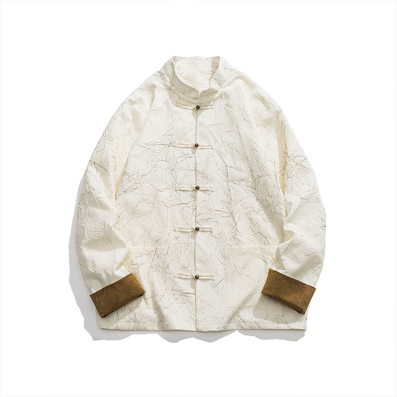 Lightweight Nylon Structured Frog-Button Meditation Jacket Shirt