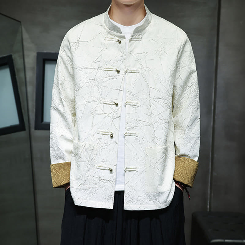 Lightweight Nylon Structured Frog-Button Meditation Jacket Shirt