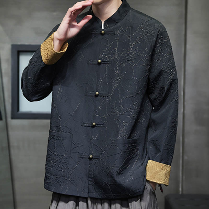 Lightweight Nylon Structured Frog-Button Meditation Jacket Shirt