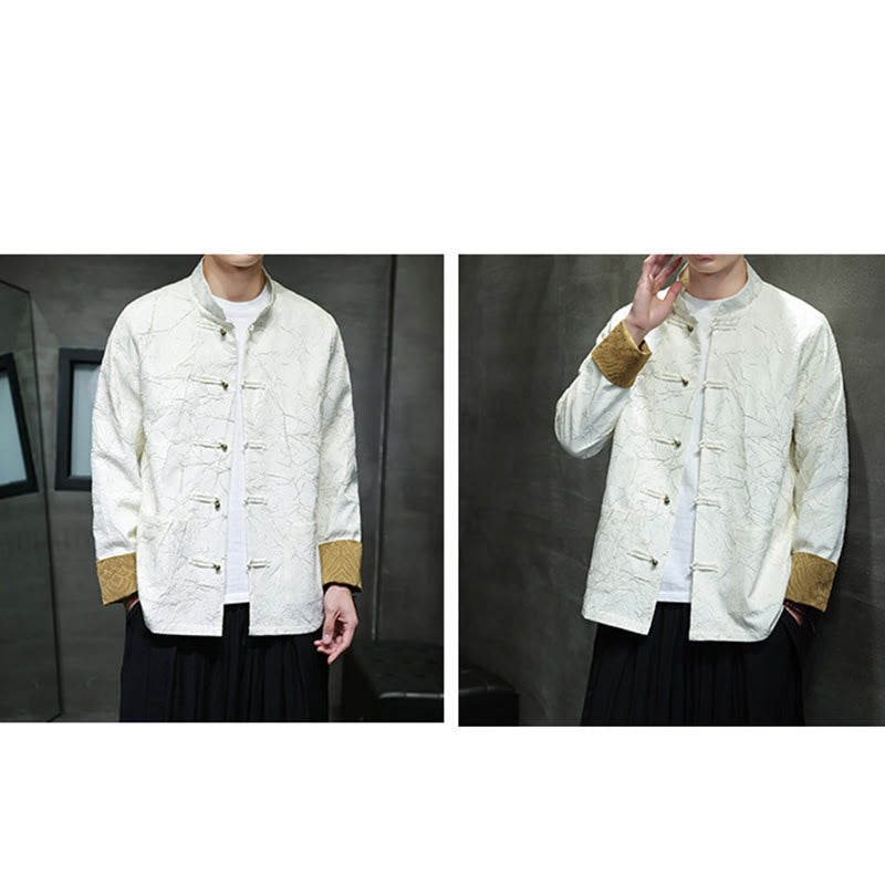 Lightweight Nylon Structured Frog-Button Meditation Jacket Shirt